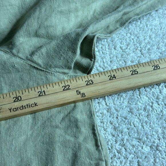 Cut loose Top womens Size XL button up linen shirt olive green Tunic minimalist - Picture 9 of 10
